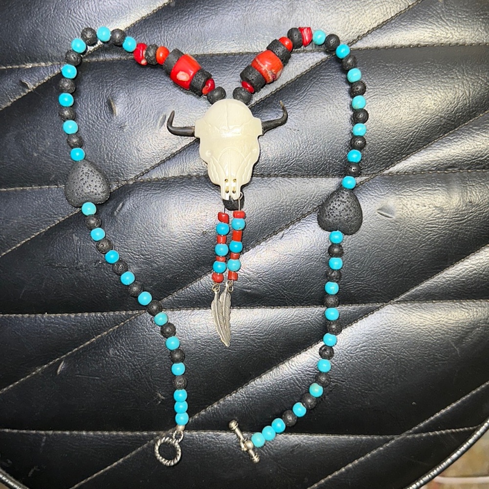 Hand Crafted Bull Necklace W/real Eagle Claws And Ivory/Bone?